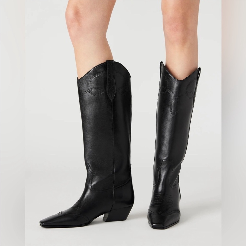 NEW Steve Madden Women’s Dollie Tall Black Leather Cowboy Boots
